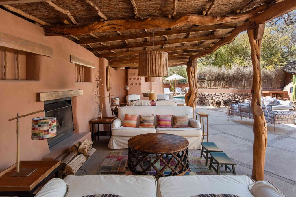 Outdoor lounge area at Awasi Atacama, San Pedro de Atacama, Chile