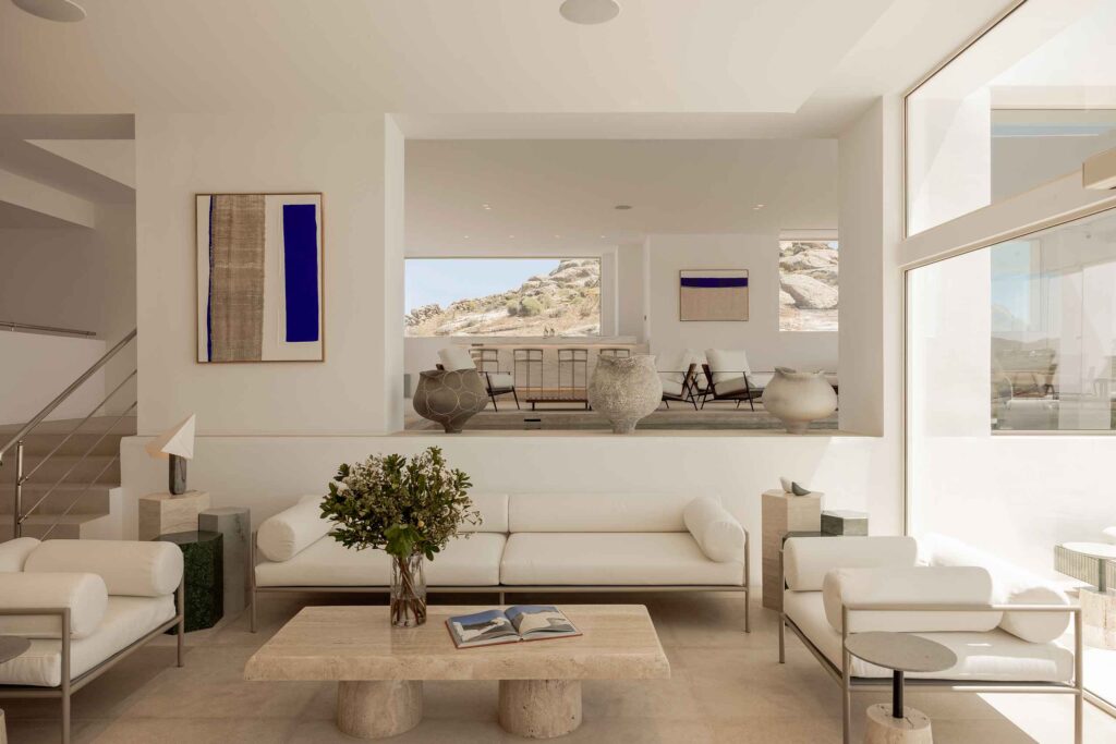 Pared back, almost modernist, contemporary Greek interiors