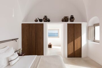 Bedroom of the River Pool Suite at Canaves Ena, Oia, Santorini, Greece