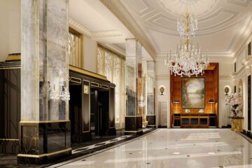 Opulent hotel lobby in Park Lane, London