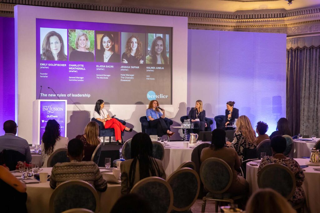 Eljesa Saciri, Jessica Tapfar, Charlotte Weatherall and Emily Goldfischer on stage at Icons of Inclusion 2025