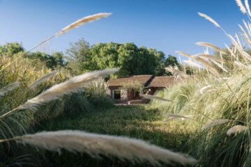 Communal gathering area in the gardens of Our Habitas Atacama, San Pedro de Atacama, Chile