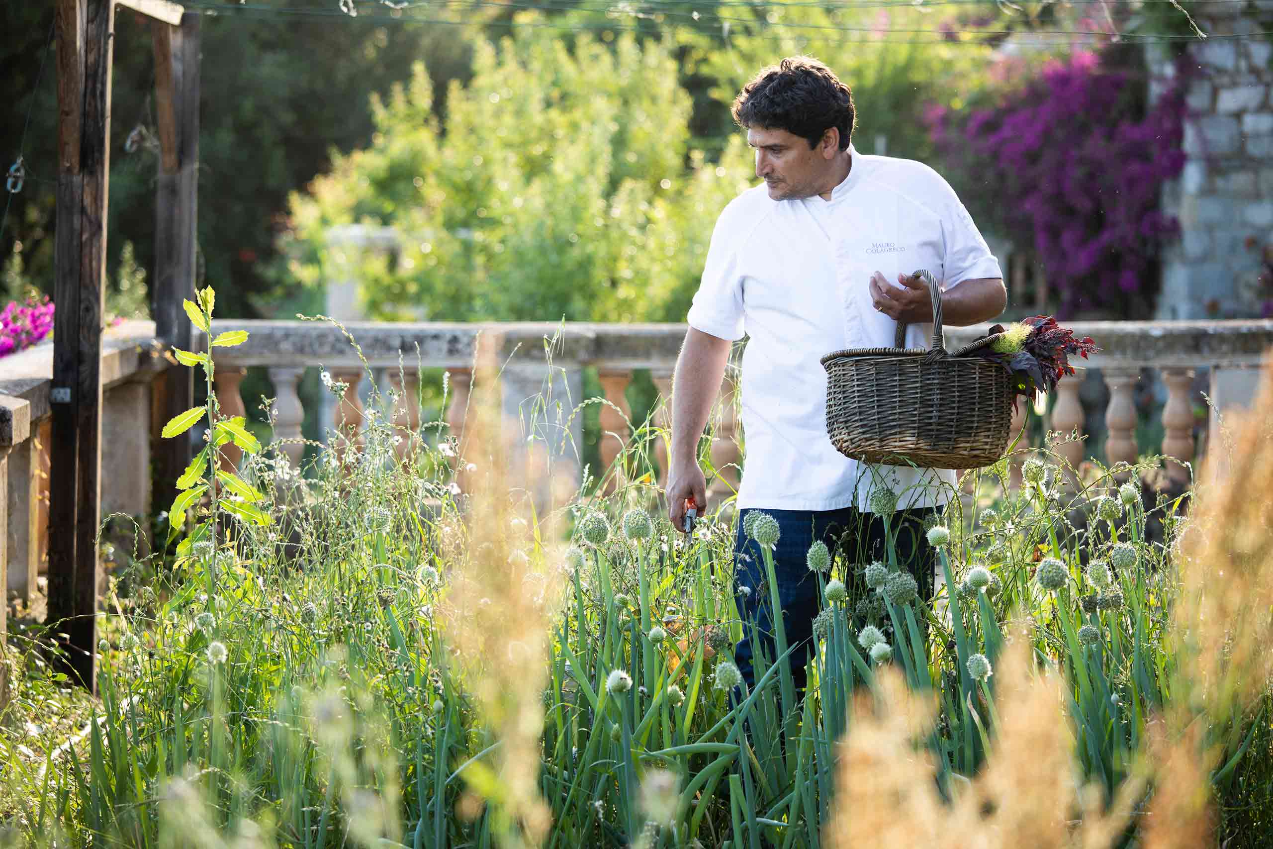 Chef Mauro Colagreco in his garden at Mirazur a Relais and Chateaux restaurant in France