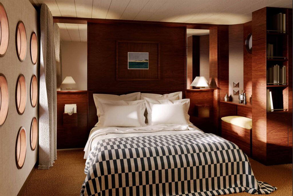 Rendering of a stylish cabin aboard the upcoming Selar ship