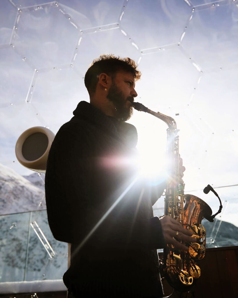 A saxophone player performs at the Cotton Club in Andermatt, Switzerland