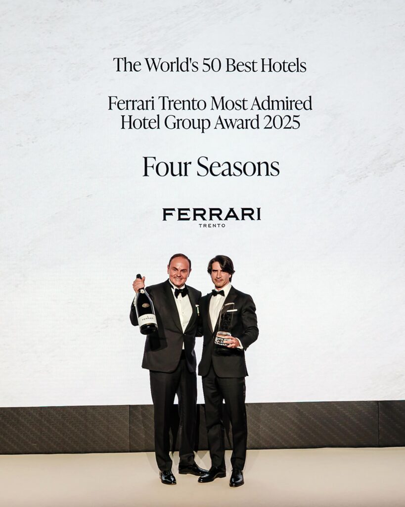 Alejando Reynal picks up the Ferrari Trento Most Admired Hotel Group Award 2025 at The Worlds 50 Best Hotels 2025