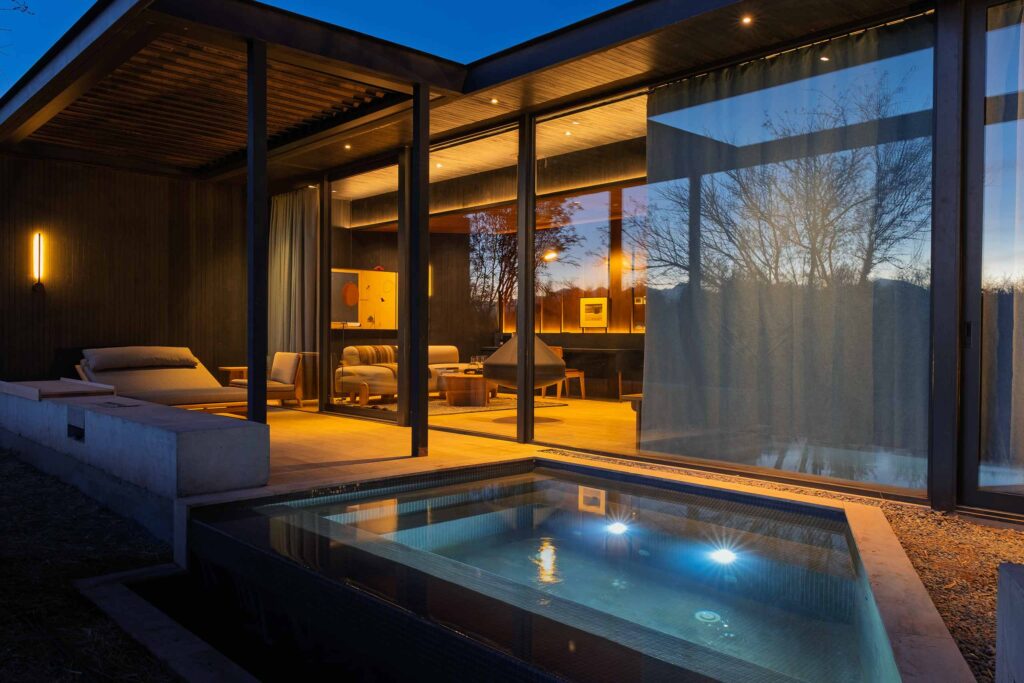 An outdoor pool deck in the desert of Chile