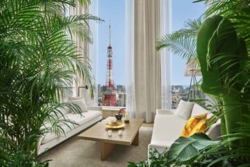 View of Tokyo Tower from the Tokyo EDITION Toranomon lobby