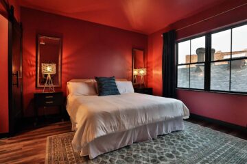 A bedroom at Urban Collective Boutique Hotel, Edwardsville, Illinois, USA